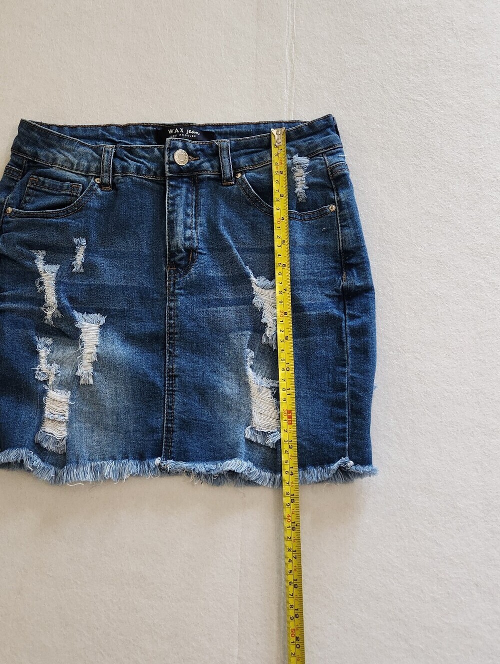 Wax Jean Distressed Blue Denim Mini Skirt Size Medium - Picture 4 of 6